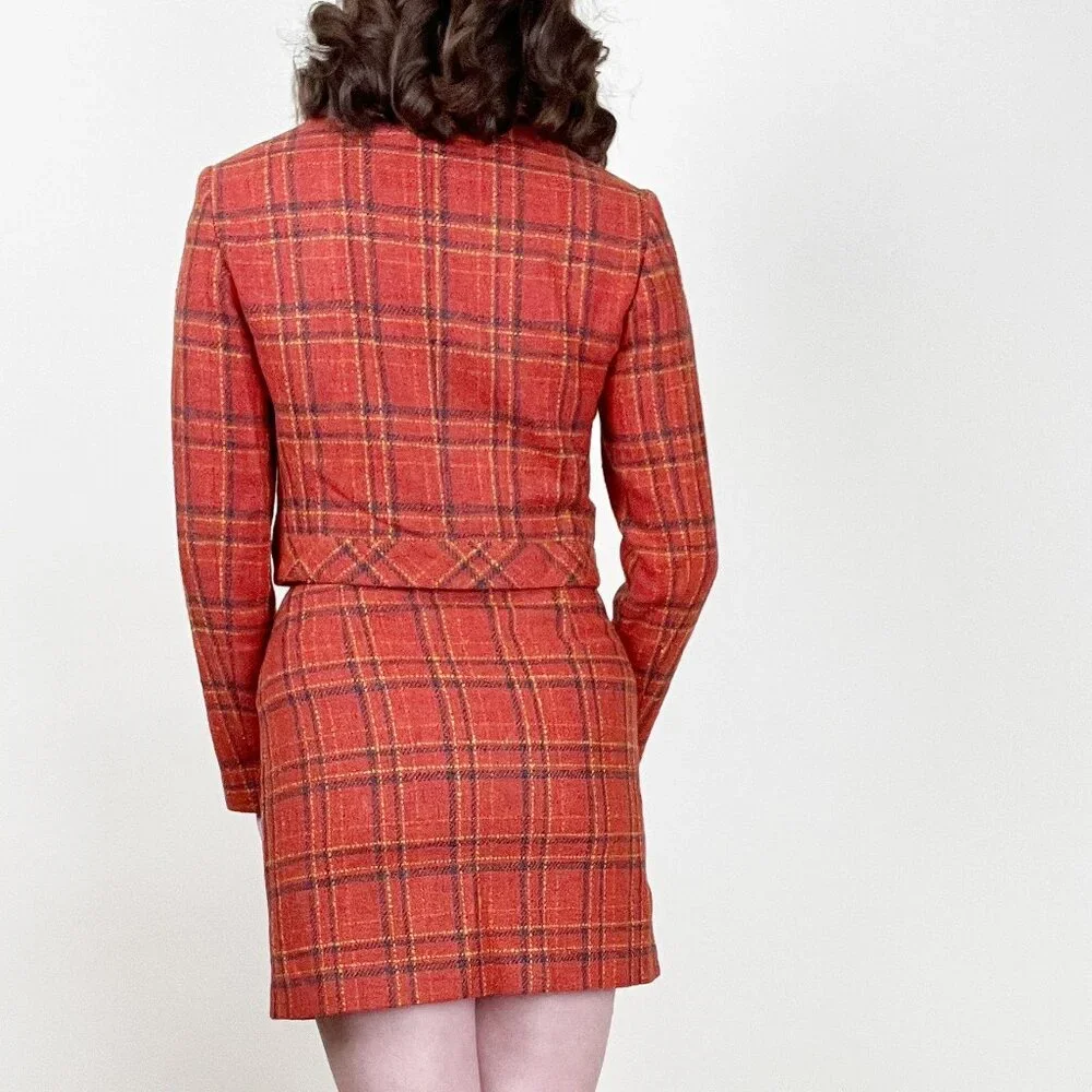 Vintage Matching Set Plaid Wool Mini Skirt Cropped Blazer Jacket Coat Clueless - Picture 3 of 9